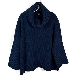 Ann Taylor Navy Blue Metallic Glittery Chunky Knit 3/4 Sleeve Turtleneck Sweater